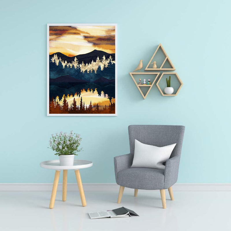 Frameless Oil Paint By Numbers DIY Forest Mountain Picture Craft Kit for Home