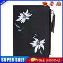 Flowers Embroid Women Short Wallet PU Leather Coin Card Holder Clutch/Black