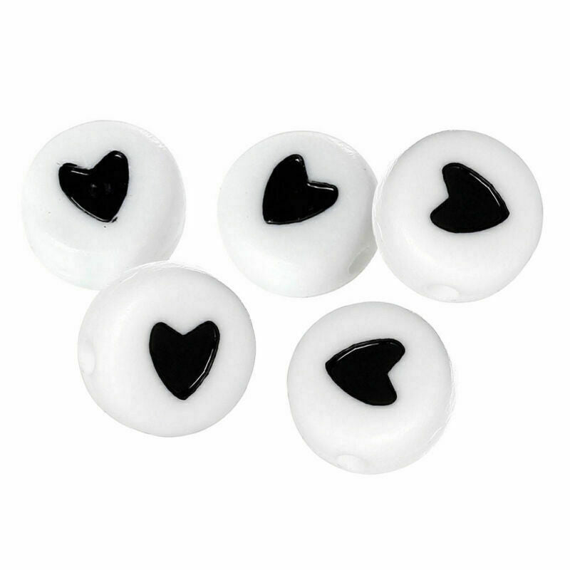 50stk x Schwarz weiß &Love Herz Valentin Acryl Rund P V5Y5 und X6I2 Flach S0Y4