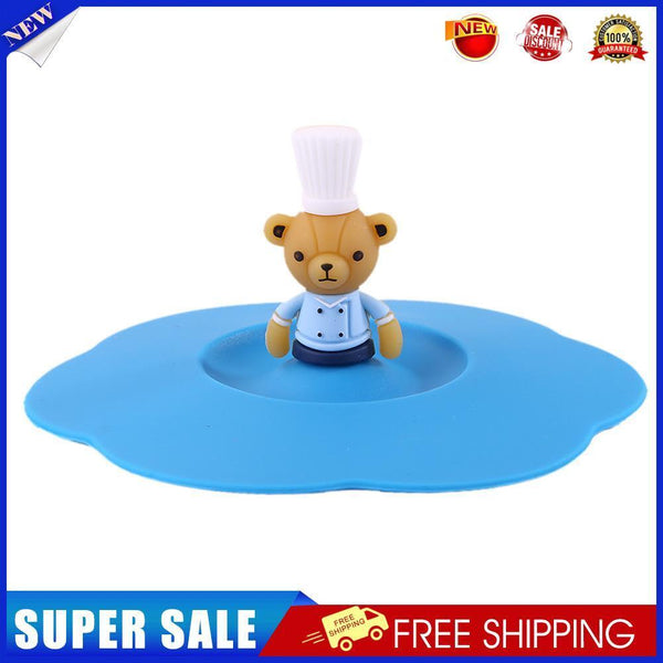 Transparent Torx Silicone Cup Cover Leak Proof Cartoon Lid (Blue Bear)