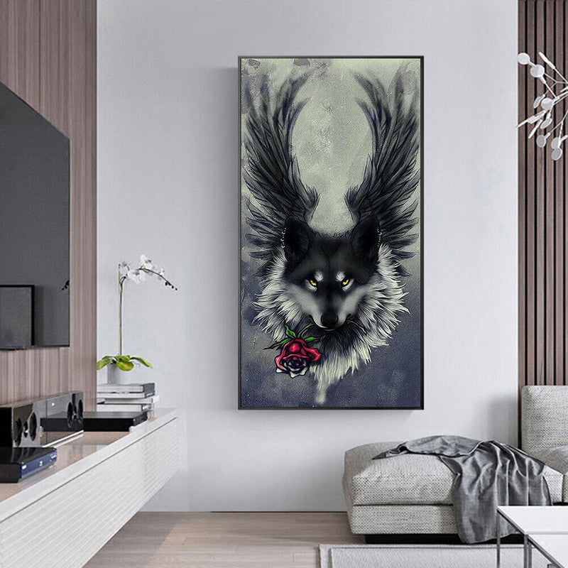 5D DIY Full Drill Round Shape Wing Wolf Rhinestone Diamond Drawing Home Decor