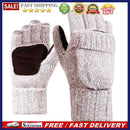 Knitted Half Finger Gloves Men Women Winter Warm Thick Flip Gloves (Beige