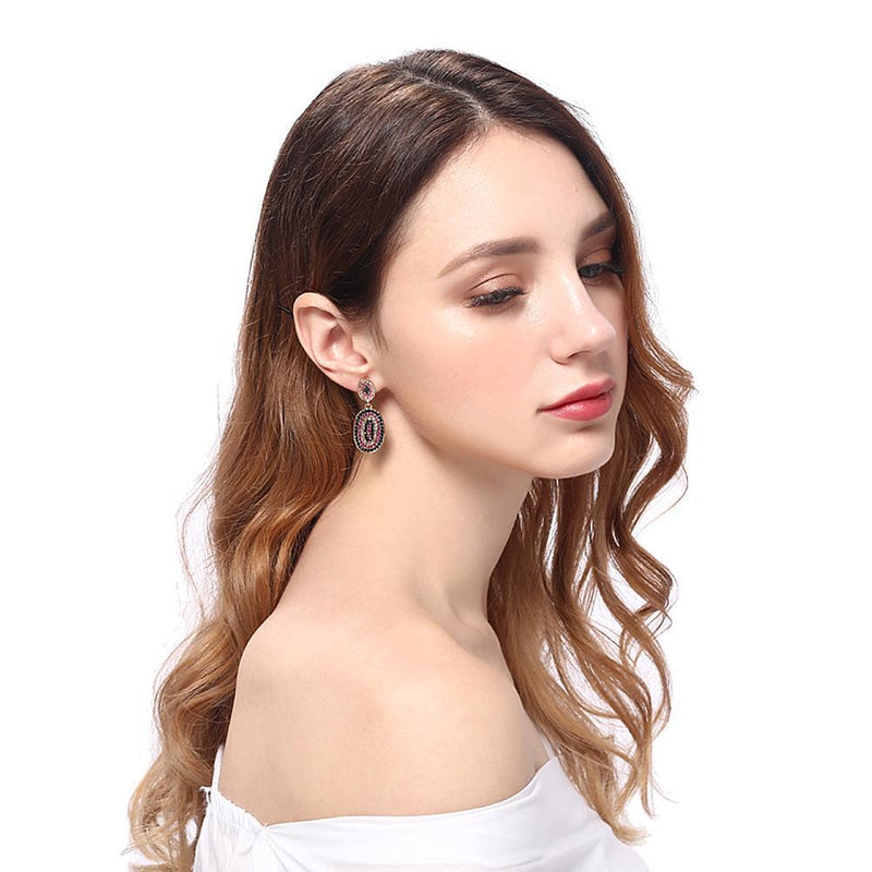 European Women Rhinestone Geometric Oval Dangle Stud Earrings Jewelry Gift