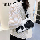 Women Plush Fur Animal Print Handbag Winter Small Underarm Bag (Cow)