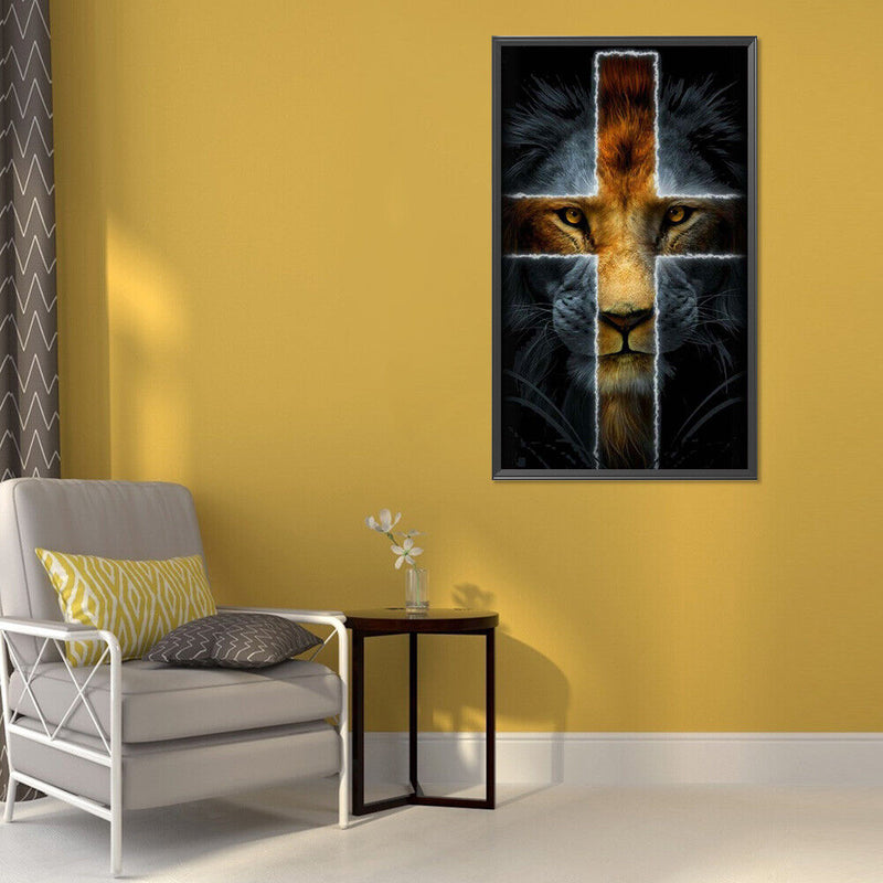 Handmade Cross Lion 5D DIY Full Round Drill Drawing Kit Diamond Painting Artwork