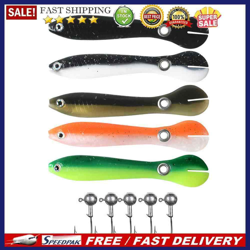 5pcs 10cm 6g Artificial Soft Loach Fishing Lures Crankbait + 5pcs Barbed Ho