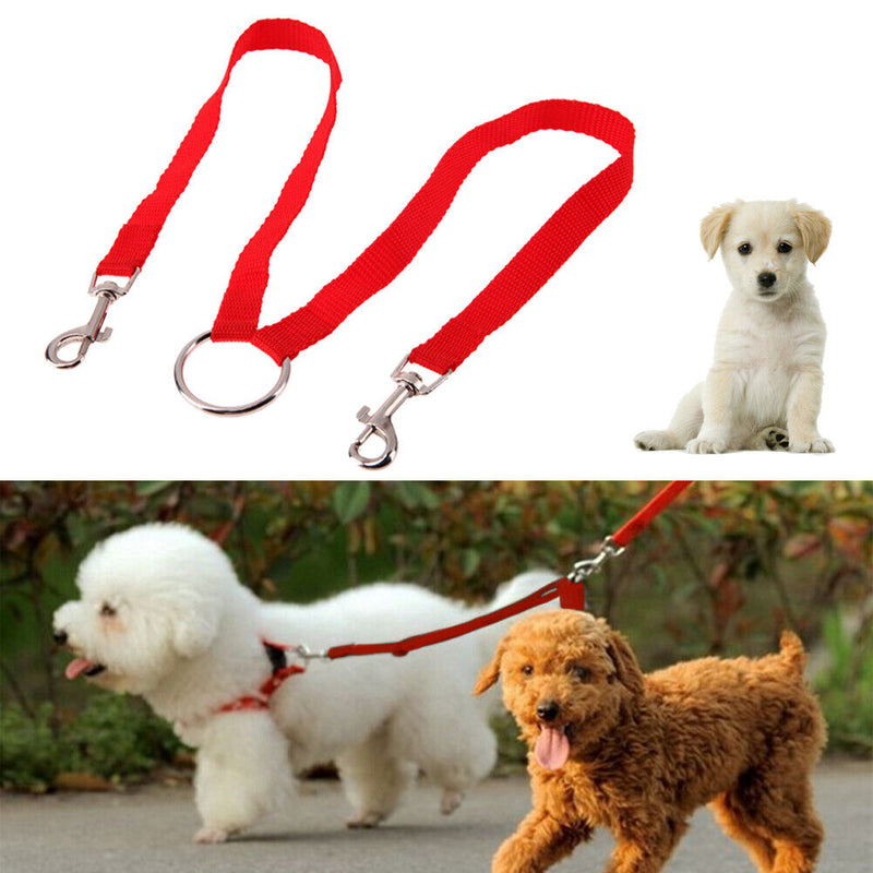 Nylon Double Dual Two Pets Dogs Leash 2 Way Coupler Walk Necklace(Red)