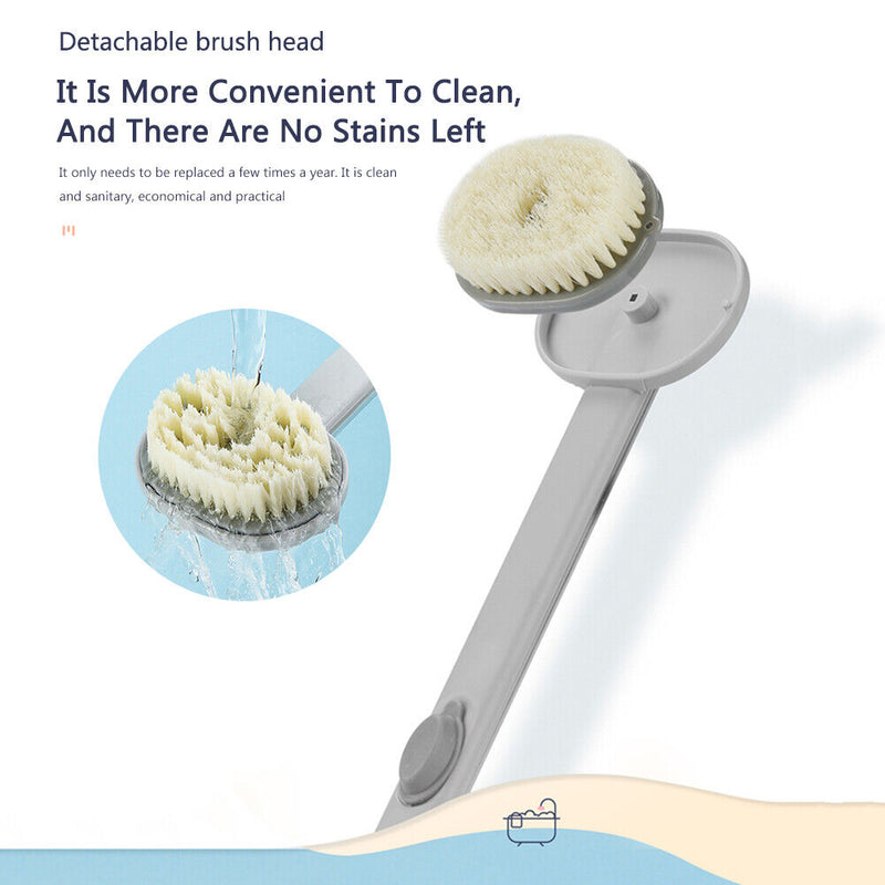 Long Handle Exfoliating Bath Skin Brush Body Scrub Shower Cleaning (Grey)