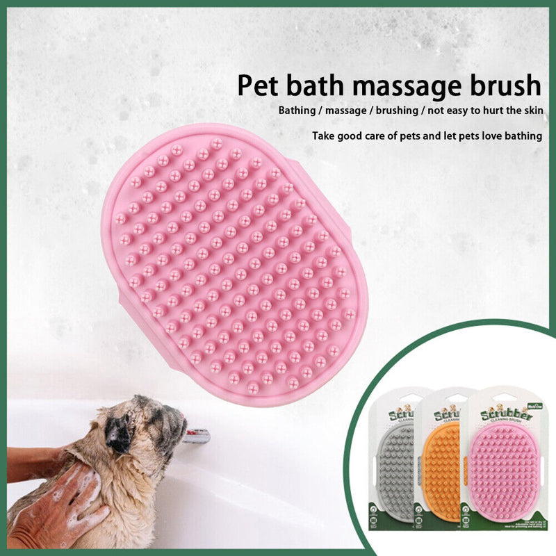 Dog Cat Bath Brush Comb Rubber Pet Hair Fur Grooming Massage Glove (Pink) Newly