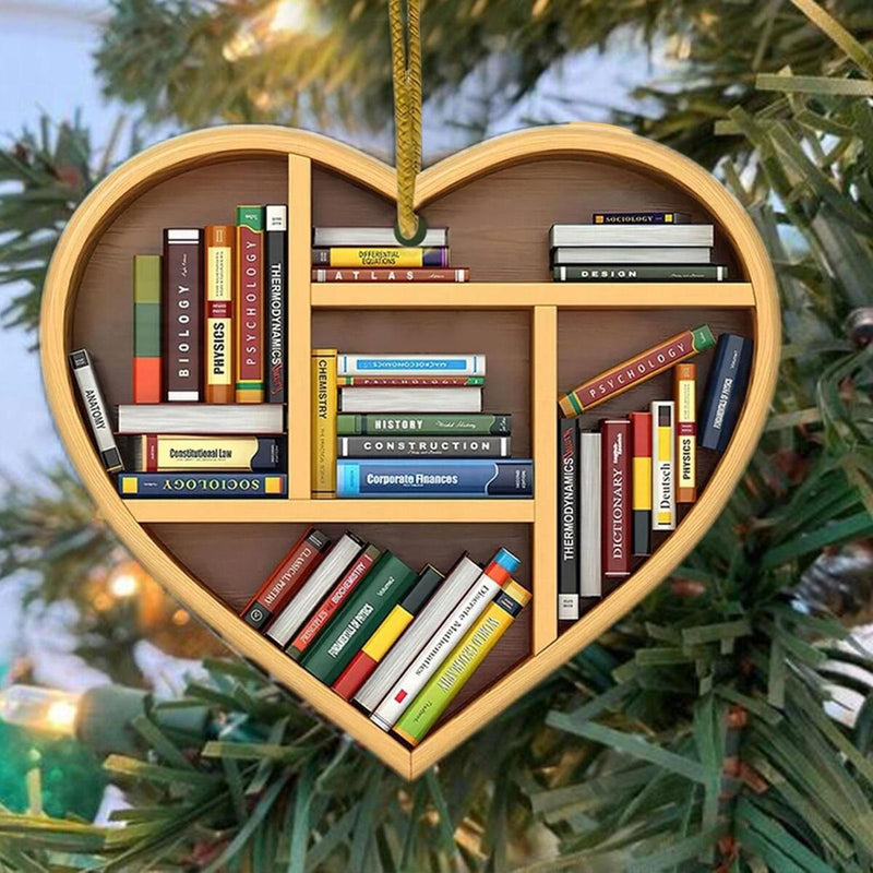 Book Lovers Heart-Shaped Bookshelf Pendant Ornament Christmas Tree Decor x 1 Pc#
