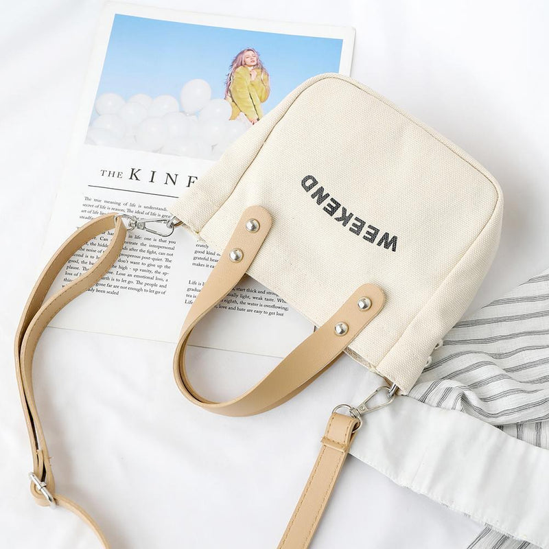 Letter Print Shoulder Satchel Handbags Canvas Women Crossbody Bags (White)
