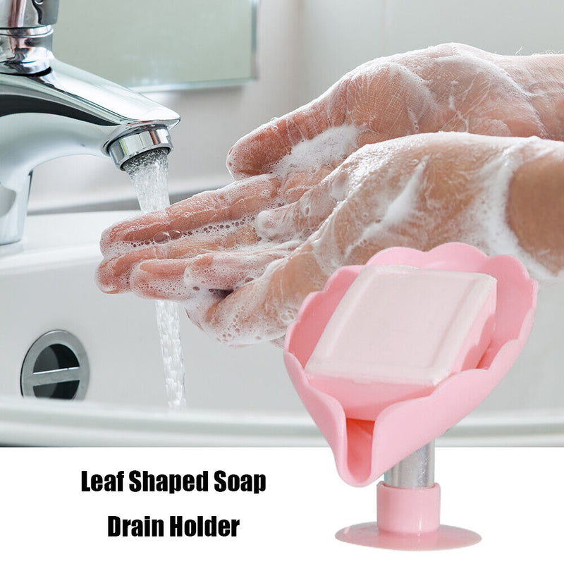 Leaf Shaped Soap Drain Holder Punch-Free Toilet Laundry Tray Gadgets (Pink)
