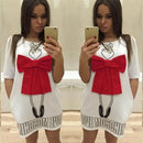 Women Summer Print dress Casual Cocktail Party Evening Mini Dress L White