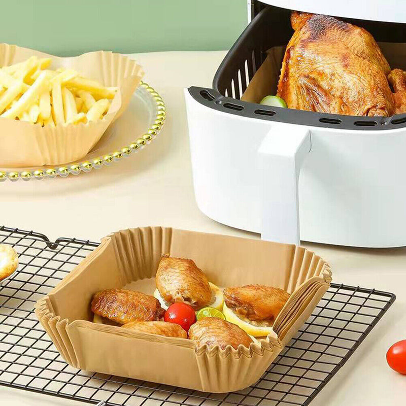 100pcs Air Fryer Paper Liner Mat Steamer Oven Baking Paper Tray (C Beige)