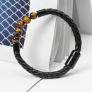 Jewelry PU Leather Magnetic Buckle Braided Bangle Mens Bracelet 8mm Lava Stone