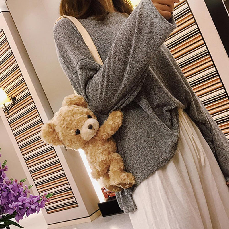 Lovely Cartoon Bear Messenger Handbags Women Girls Faux Fur Shoulder Bags