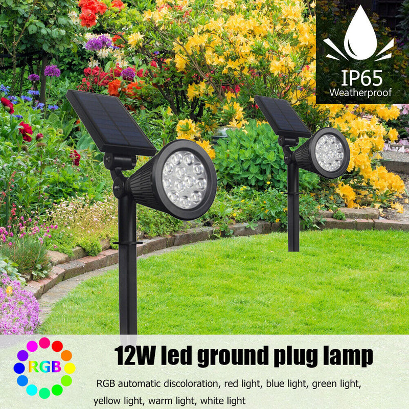 12LED Solar Lamp Outdoor Garden Spotlight Colorful Ground Plug Light (RGB) Newly