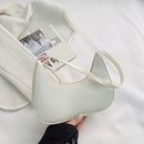 Women Solid Color Nylon Tote Bag Crescent Zipper Top-handle Bag (White)