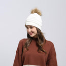Autumn Winter Warm Knit Hat Korean Lovely Pompom Unisex Crochet Cap (White)