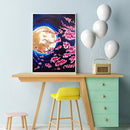 Peach Blossom Under Moon 5D Full Round Rhinestone Picture Home Decor 12x16 inch