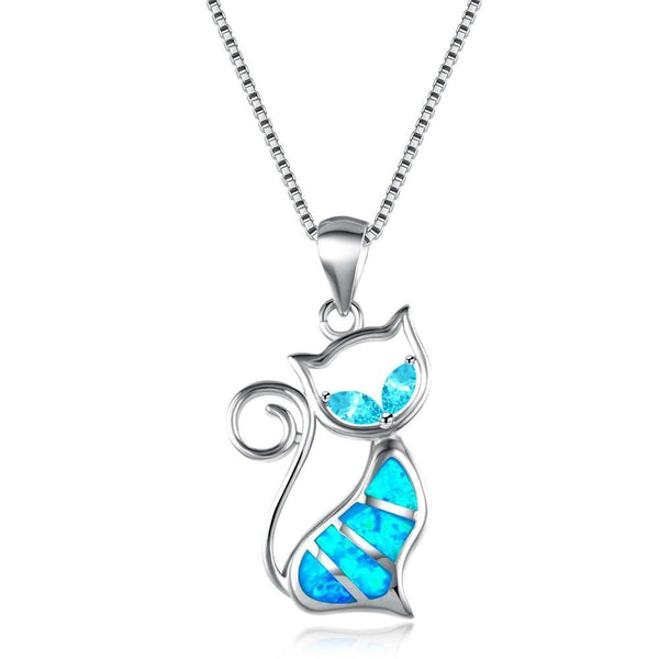 Exquisite Trendy Elegant Gift Fashion Chain Opal Necklace Cat Pendant Jewelry