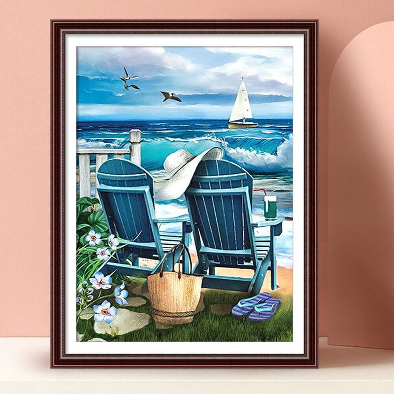 40x50cm Beach Lounge Chair Frameless Oil Paint By Numbers DIY Painting Craft Kit