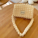 Fashion Bubble Flower Tote Bags Lady Solid Color Pleated Cloud Shopping Handbag
