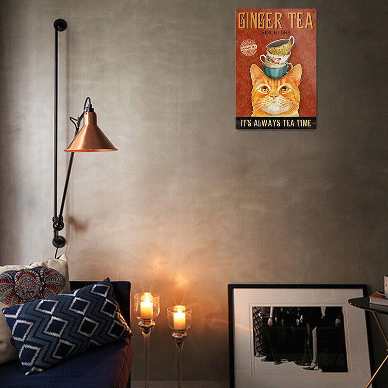 Cups on Cat Head Retro Metal Plate Tin Sign Plaque Poster for Bar Club Cafe