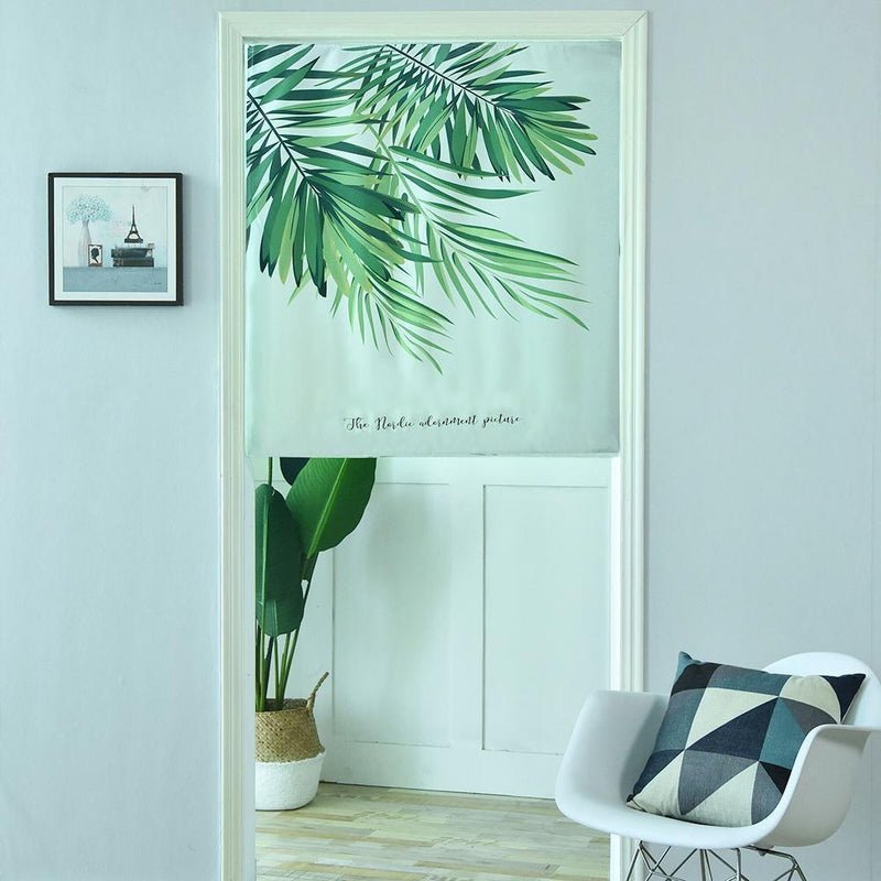 Plants Digital Print Sheer Doorway Short Kitchen Door Curtain Home Decor (B