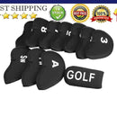 Black Set of 11pcs Golf Club Putter Iron Head Cover Case Protector Sleeve