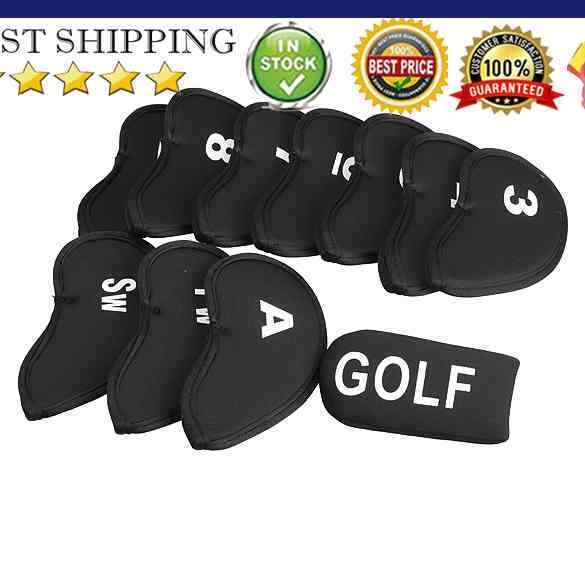 Black Set of 11pcs Golf Club Putter Iron Head Cover Case Protector Sleeve