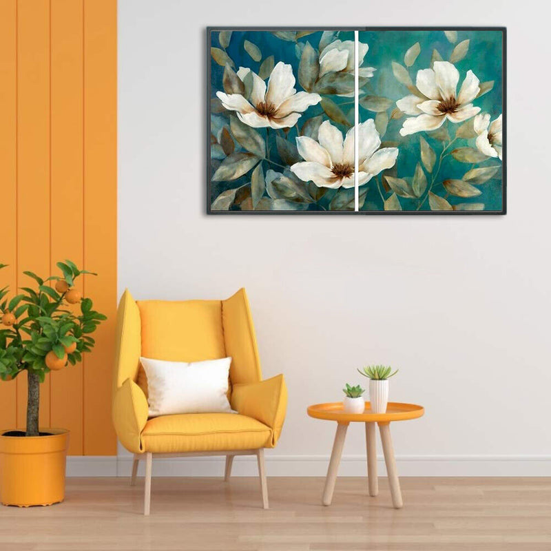 Hand Painted Oil Paint by Numbers DIY White Flower Drawing Wall Decoration Gift