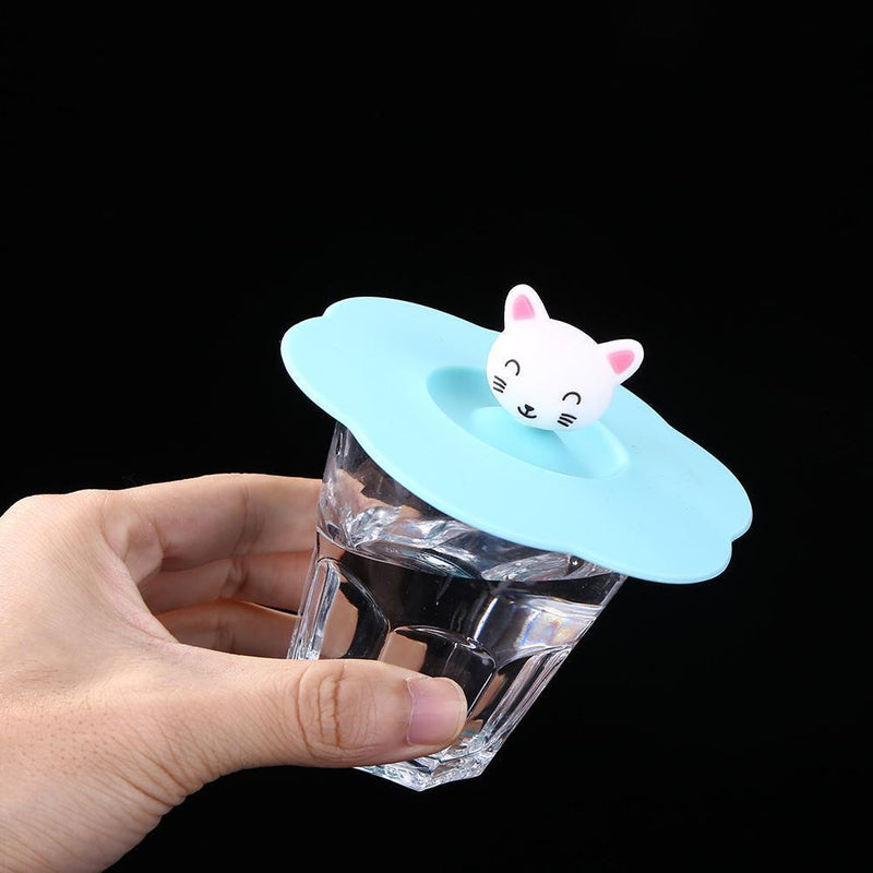 Claer Torx Silicone Cup Cover Leak Proof Cartoon Lid (Pink Blue Cat Head)