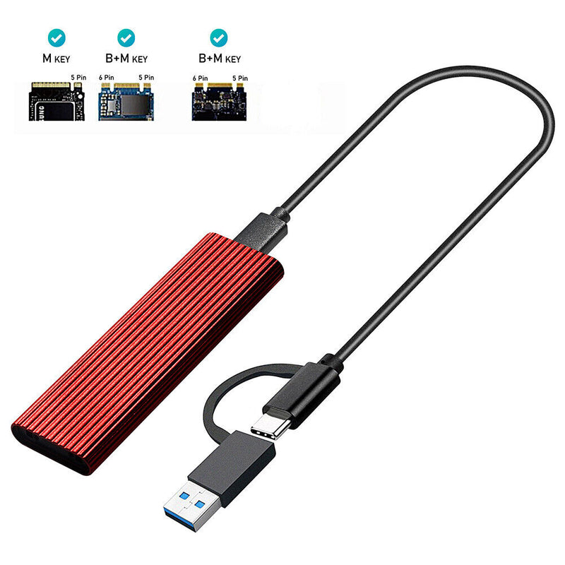 M.2 SSD to USB 3.1 Enclosure M.2 NVME PCIE/NGFF SATA NVME Adapter Kit (Red)