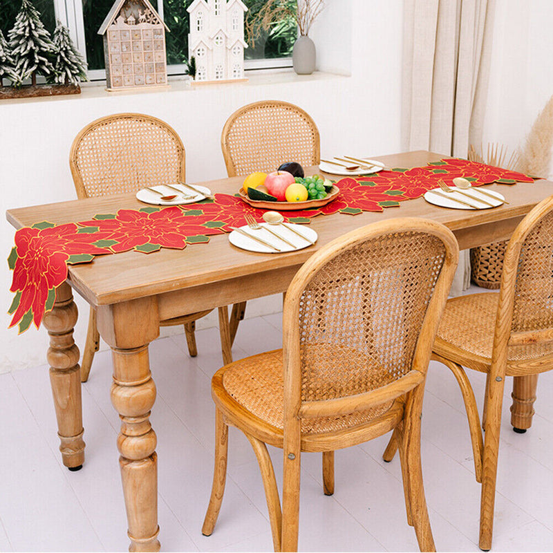 Durable Red Flowers String Table Flag Dust Cover for Christmas Home Party Supply