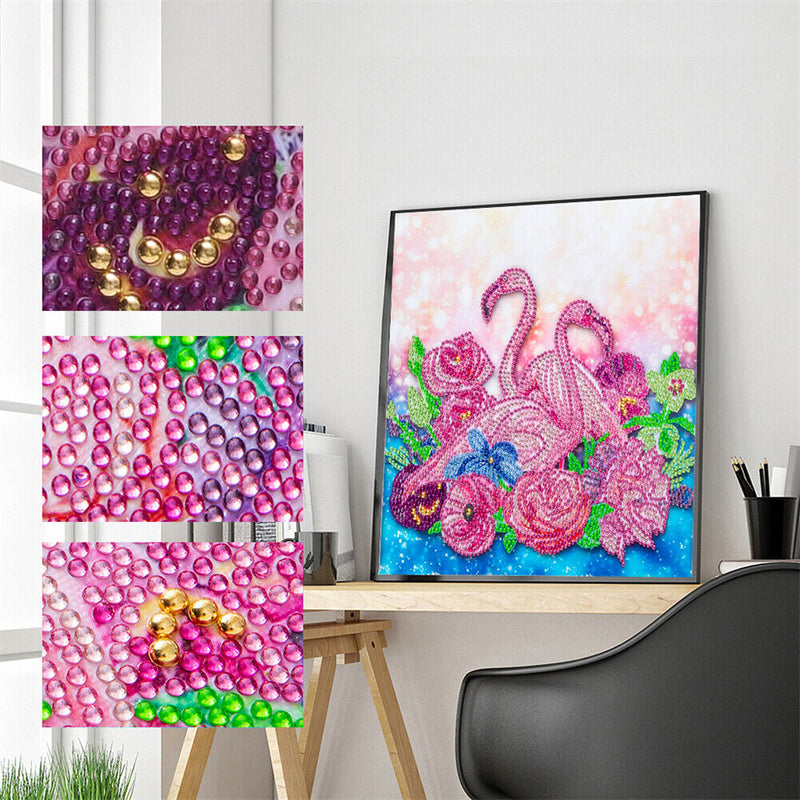 5D DIY Partial Special Shaped Drill Diamond Painting Pink Swan Home Decor