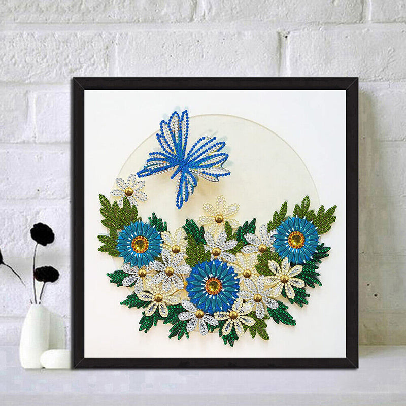DIY Diamond Painting Kit Blue Flower Butterfly Partial Special Shape Drill
