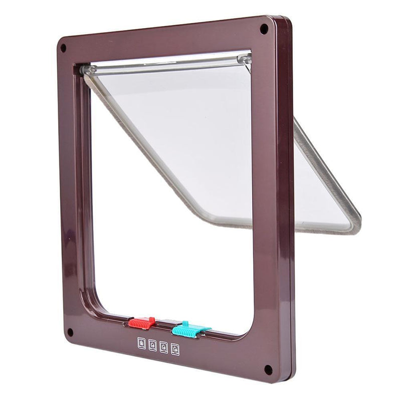 4 Way Lockable Dog Cat Safe Flap Door Puppy Pets Plastic Gate (Brown XL)