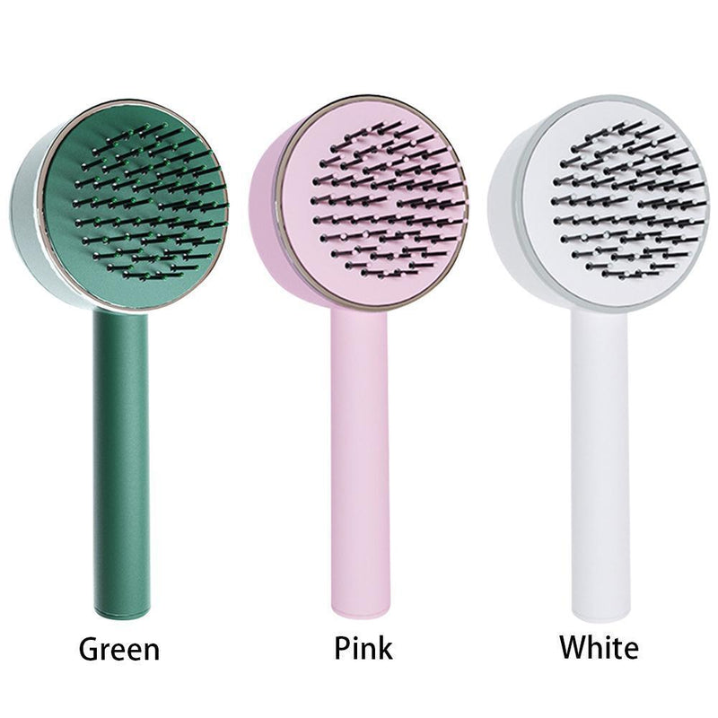 One-key Self-cleaning Hair Brush Anti-Static Airbag Massage Comb (White)