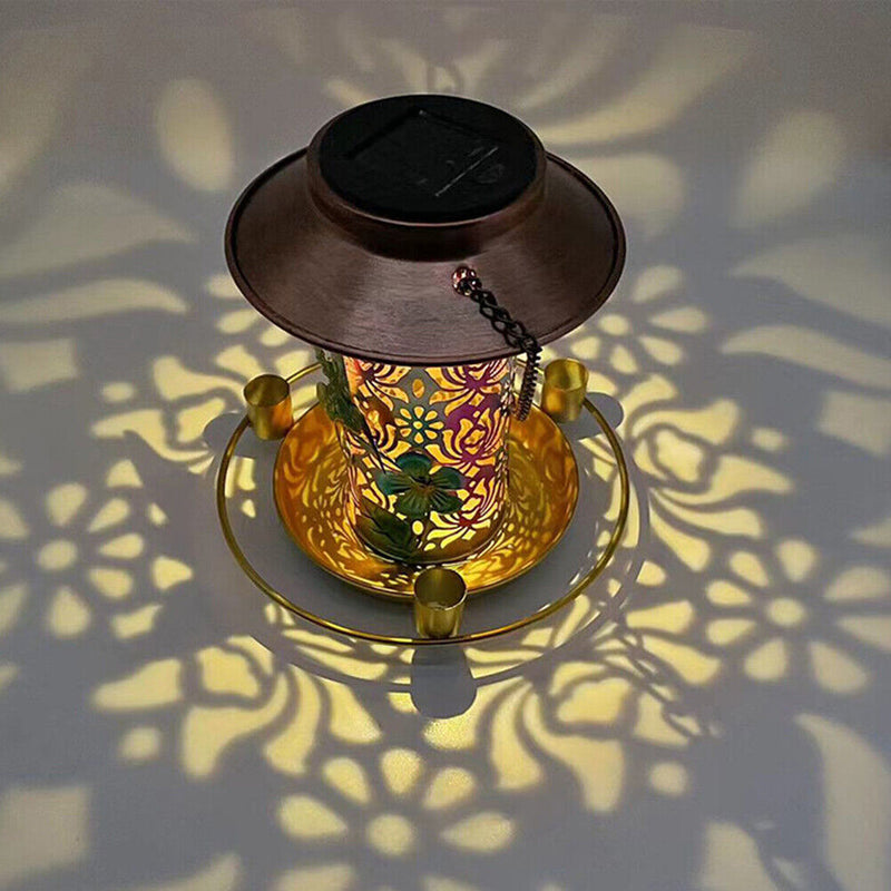 Metal Bird Feeders Outdoor Hanging Solar Lawn Lantern Light Garden Decor