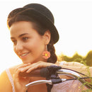 Korean Daisy Hook Dangle Earrings Women Sweet Flower Ear Jewelry (Pink) Newly