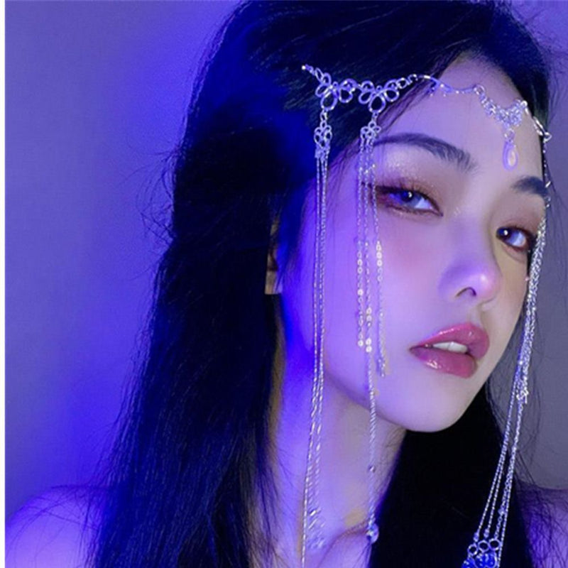 Headdress Rhinestone Fringed Forehead Chain Crystal Long Tassel Headwear