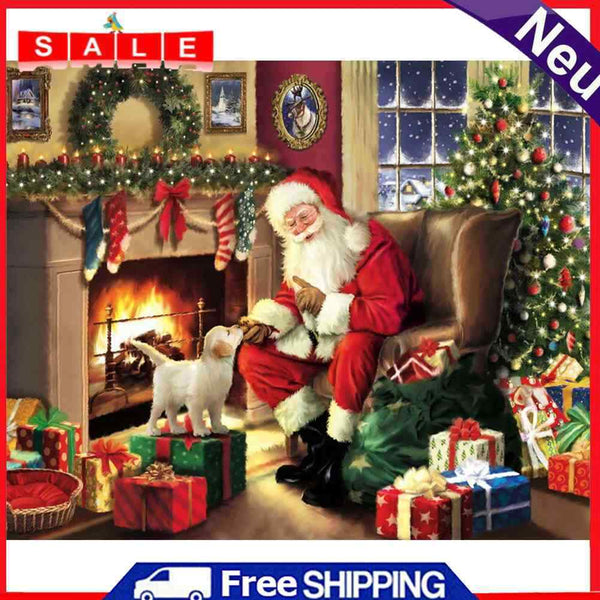Oil Painting By Numbers Acrylic Handmade Santa Claus Puppy Digital Picture Decor