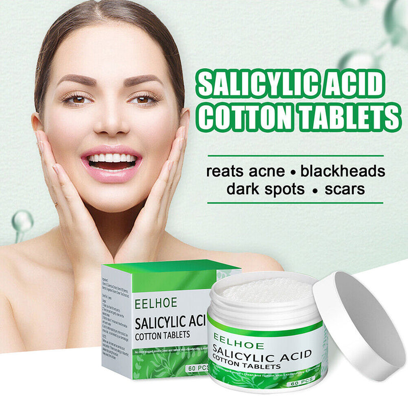 60pcs Salicylic Acid Cotton Pads for Acne Shrinking Pores Facial Exfoliating