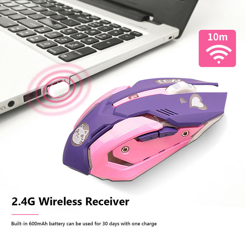2.4GHz Wireless Optical Mouse 2400DPI Adjustable Mute Gaming Mice (Purple)