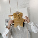 Cute Plush Bear Shaped Shoulder Bag Women Messenger Chain Purse (Brown)