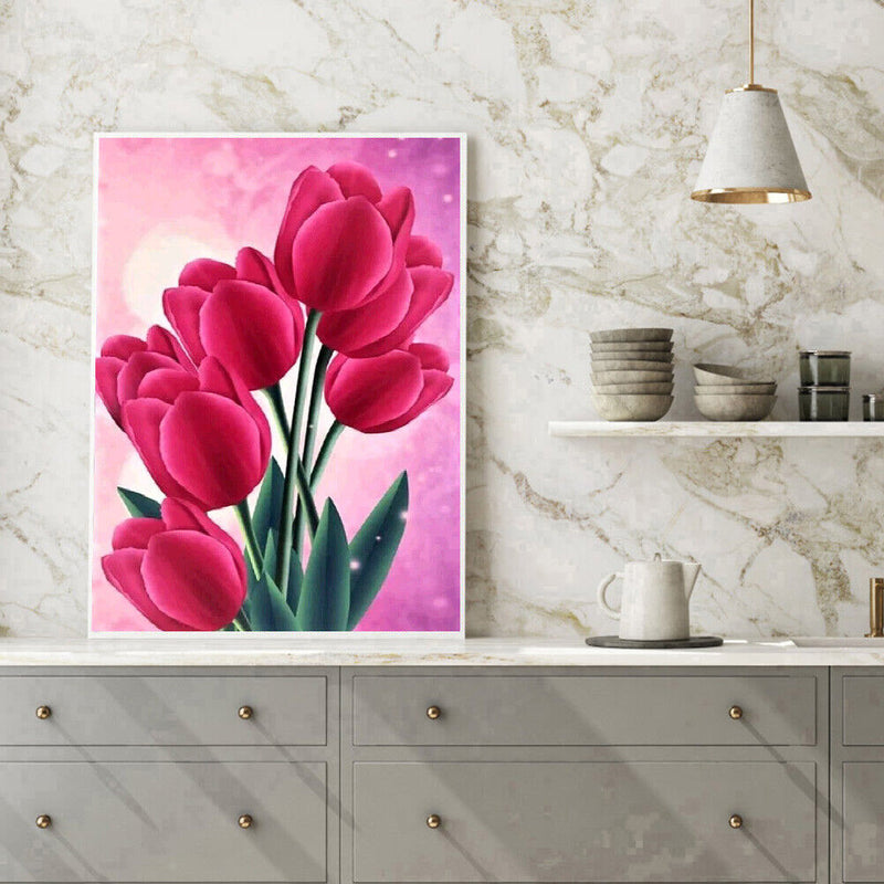 Rhinestone Cross Stitch Flowers Round Diamond Painting Mosaic Kit for DIY Gift