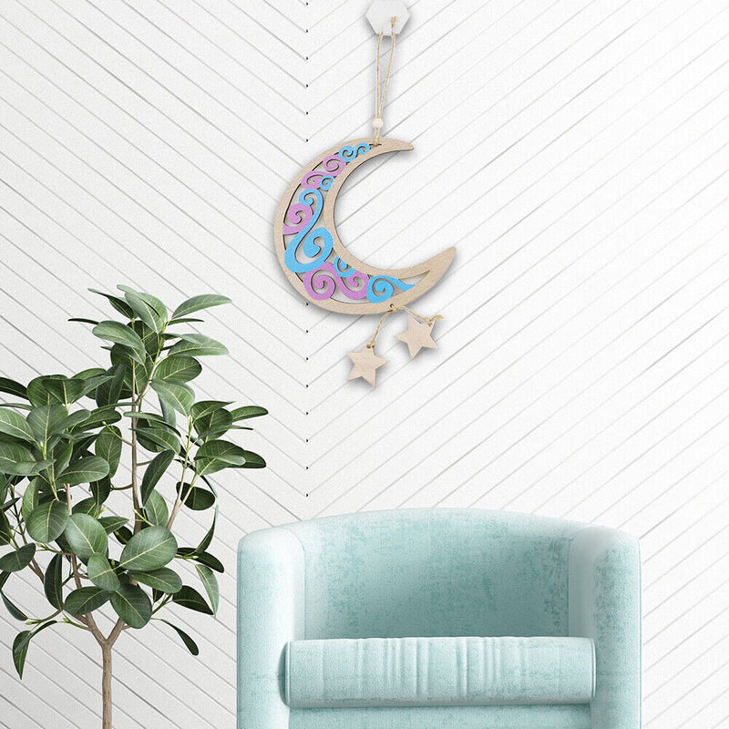 Wooden Eid Mubarak Hanging Pendant Moon Ornament Ramadan Decor (JM00463)