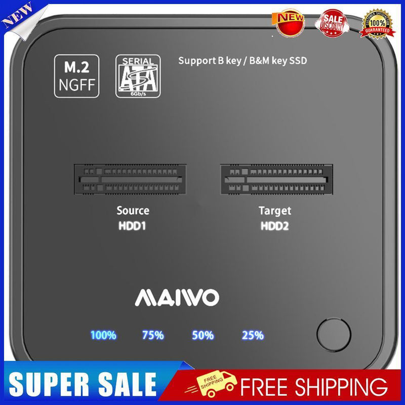 MAIWO K3016S Type C Hard Drive Docking M.2 SSD SATA Dual Bay Station (EU)