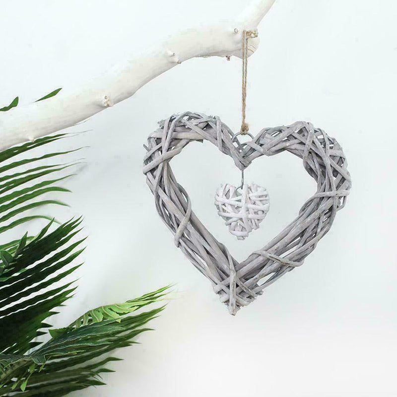 Wicker Heart Wreath Shabby Wall Hanging Wedding Birthday I1A9 Decor Party A4A5